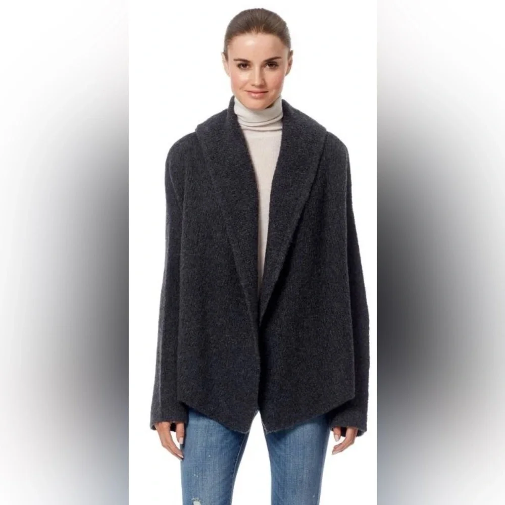 360 Cashmere Brystl Hooded Cardigan Charcoal 100% Cashmere Sz M